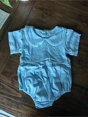 Amazon Light Blue Baby One-Piece Romper with Peter Pan Collar